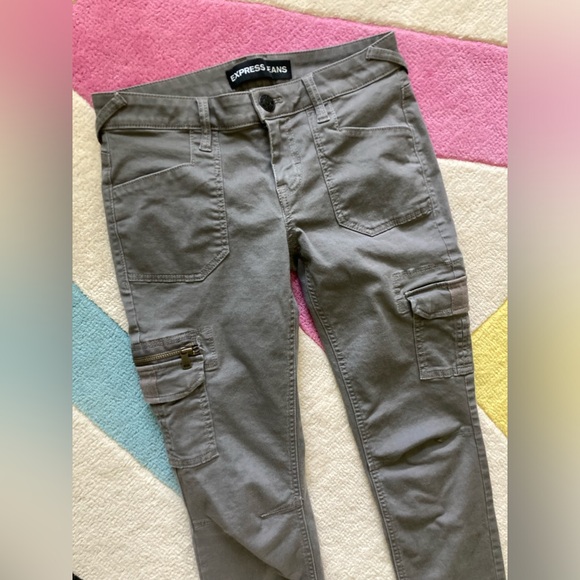 Express Stella Low Rise Army Green Cargo Pocket Skinny Crop Jeans 0 Y2K 90s - Picture 1 of 5